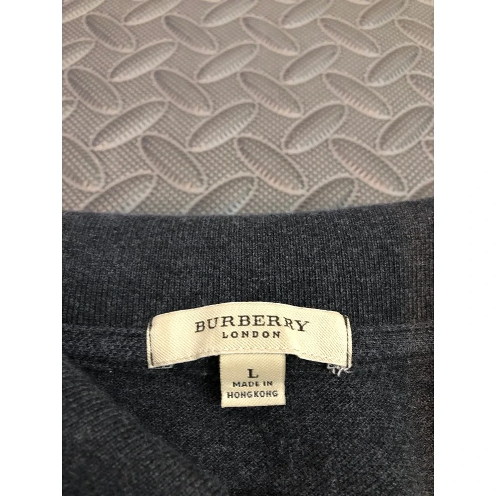 Burberry Polo Shirt Mens L Charcoal Grey Nova Check Placket Embroidered Logo
